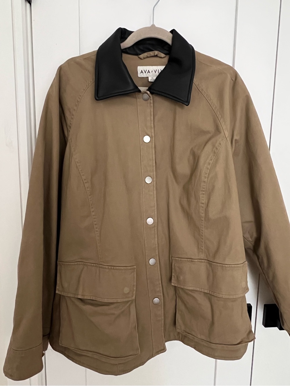 Utility Khaki Jacket with Contrasting Black Collar